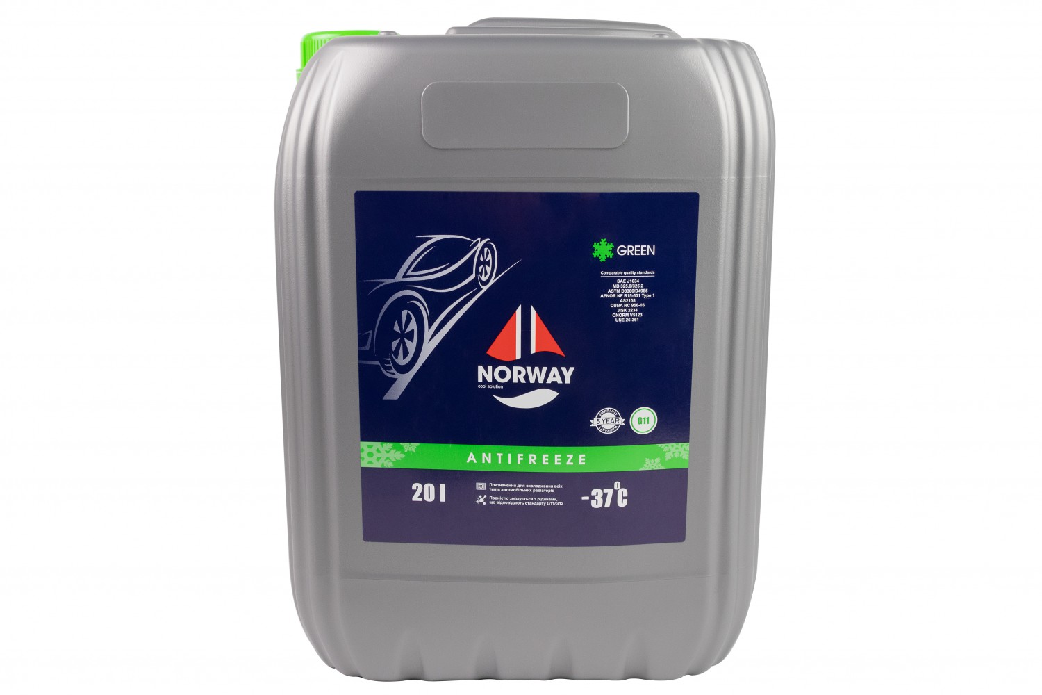 АВТОРІДИНА ОХОЛОДЖУЮЧА «АНТИФРИЗ NORWAY G 11 - 37°С» (ЗЕЛЕНИЙ) 20Л.